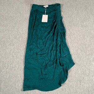 & Other Stories Green Asymmetric Midi Skirt Women 2 Teal Ruched Side Summer